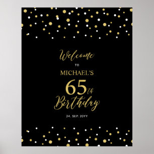 Affiche Fête d'anniversaire de 65 ans Bienvenue confettis