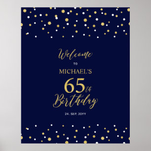 Affiche Fête d'anniversaire de 65 ans Bienvenue Or et Nuit