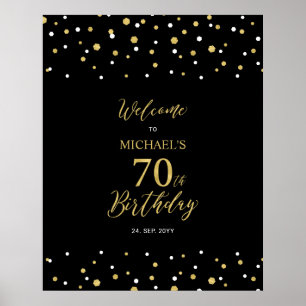 Affiche Fête d'anniversaire de 70 ans Bienvenue confettis