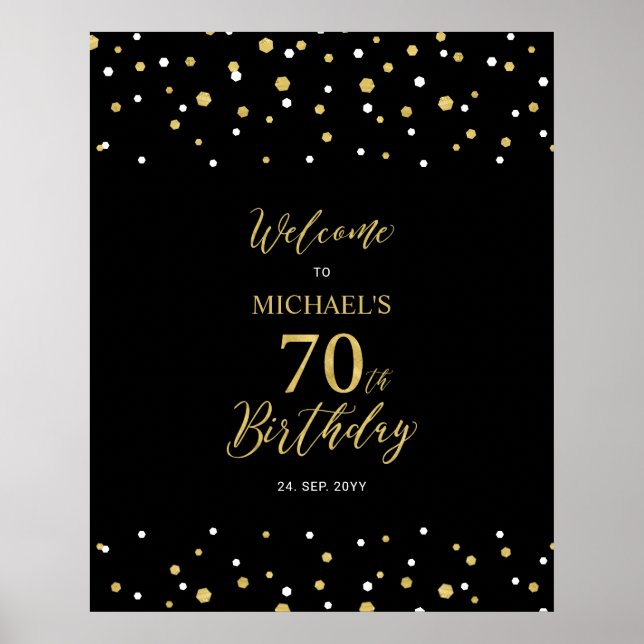 Affiche Fête d'anniversaire de 70 ans Bienvenue confettis  (Devant)