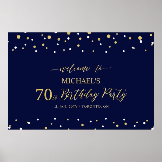 Affiche Fête d'anniversaire de 70 ans Bienvenue Or et Nuit (Devant)