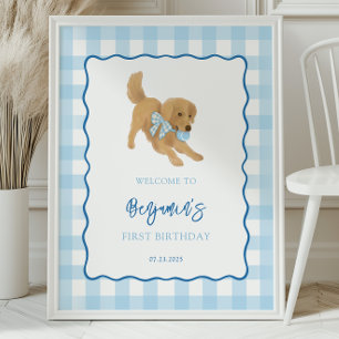 Affiche Fête d'anniversaire de bienvenue pour chiot Golden