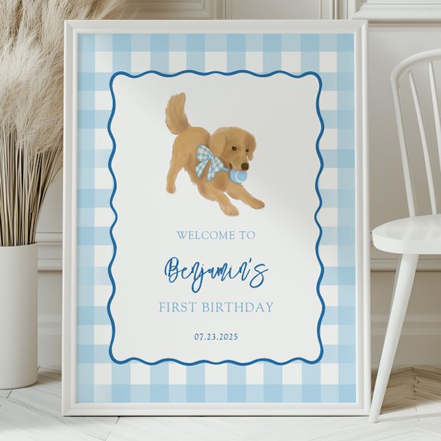 Affiche Fête d'anniversaire de bienvenue pour chiot Golden (Créateur téléchargé)