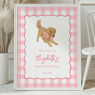 Affiche Fête d'anniversaire de bienvenue pour chiot Golden