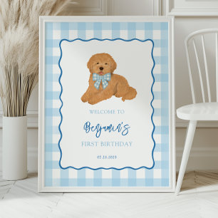 Affiche Fête d'anniversaire de bienvenue pour chiot Golden