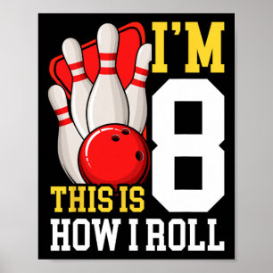 Affiche Fête d'anniversaire de bowling 8 ans 8ème garçons
