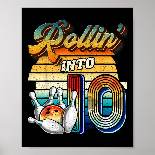 Affiche Fête d'anniversaire de bowling en entrant dans 10  (Devant)