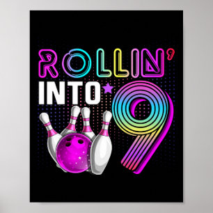 Affiche Fête d'anniversaire de bowling en roulant dans 9 9
