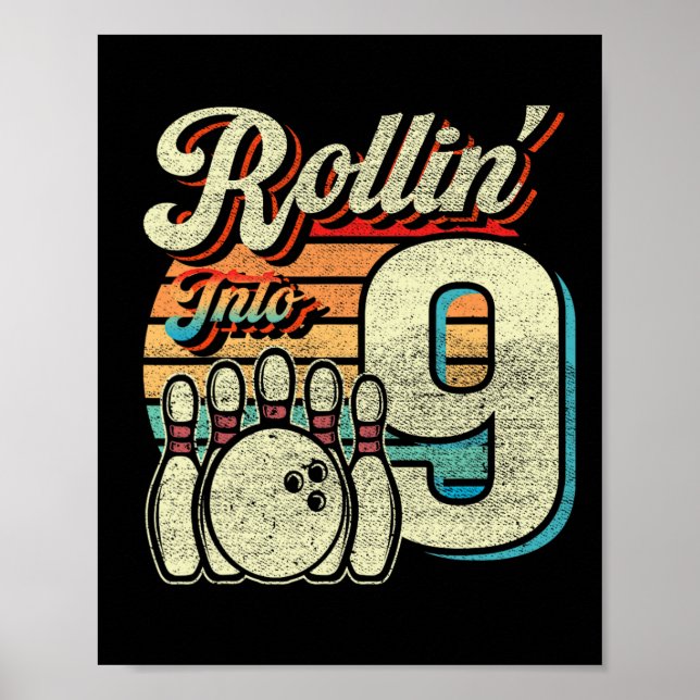 Affiche Fête d'anniversaire de bowling en roulant dans 9 9 (Devant)