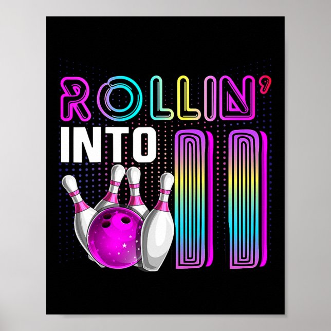 Affiche Fête d'anniversaire de bowling pour 11 ans Rollin  (Devant)