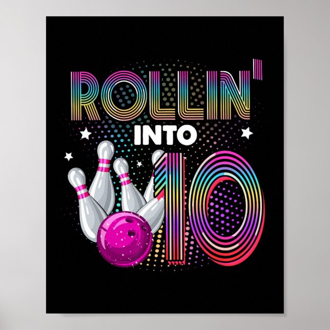 Affiche Fête d'anniversaire de bowling qui entre dans 10 1 (Devant)