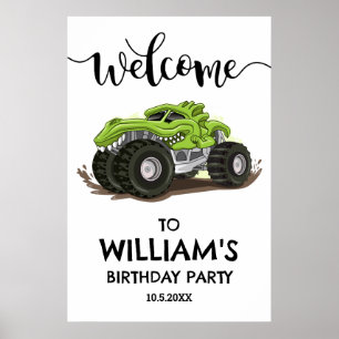 Affiche Fête d'anniversaire de camion monstre minimal Garç