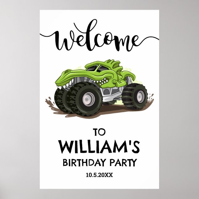 Affiche Fête d'anniversaire de camion monstre minimal Garç (Devant)