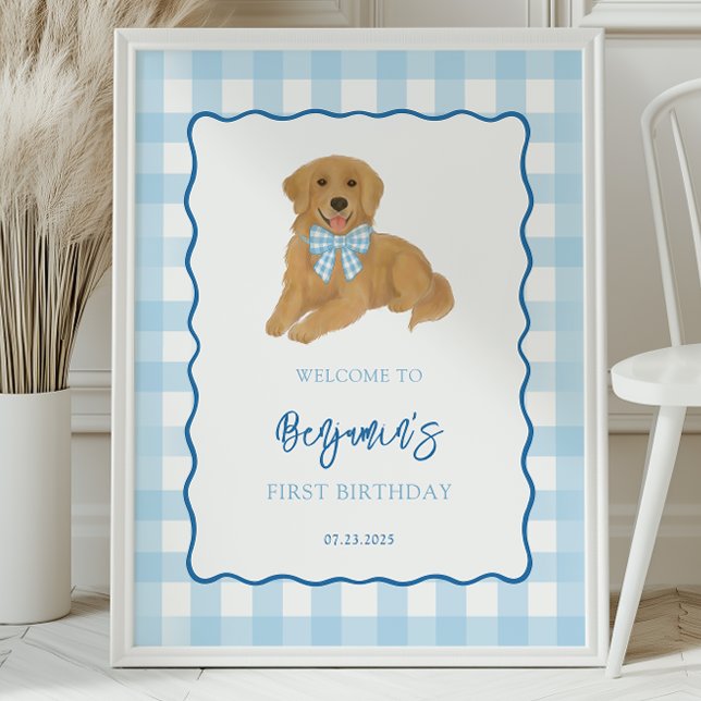 Affiche Fête d'anniversaire de chiot Golden Retriever Bien (Créateur téléchargé)