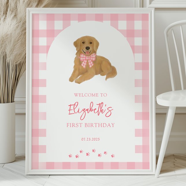 Affiche Fête d'anniversaire de chiot Golden Retriever Bien (Créateur téléchargé)