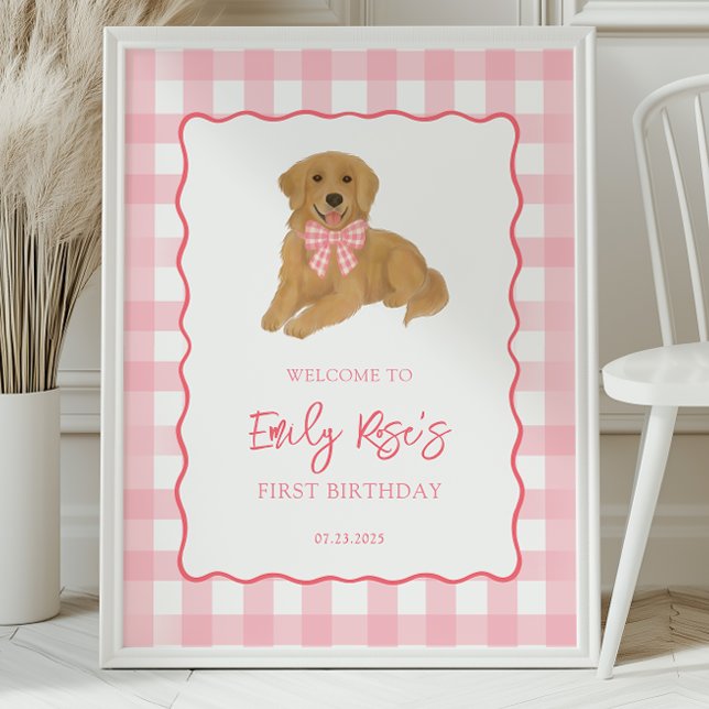 Affiche Fête d'anniversaire de chiot Golden Retriever Bien (Créateur téléchargé)
