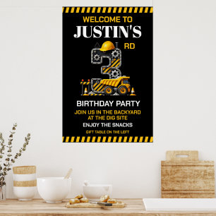 Affiche Fête d'anniversaire de Construction Mignonne 3 ans