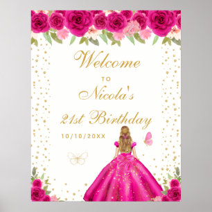 Affiche Fête d'anniversaire de fille aux cheveux blonds ro