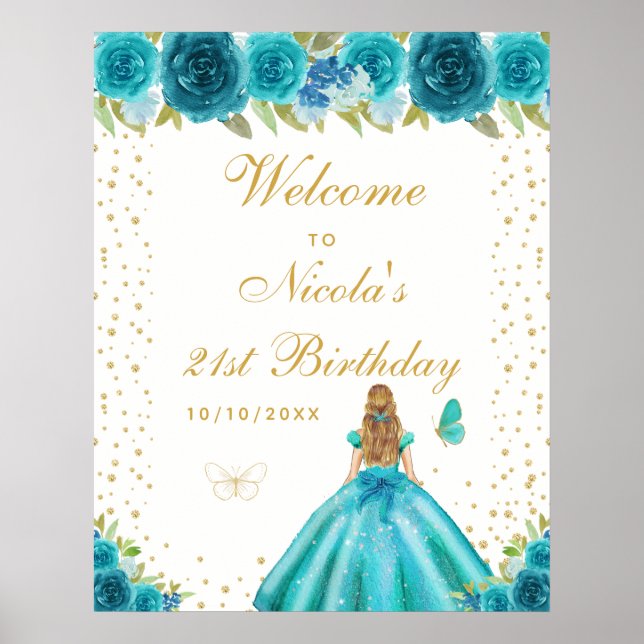 Affiche Fête d'anniversaire de fille aux cheveux blonds sa (Devant)
