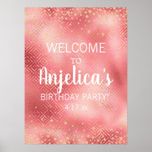 Affiche Fête d'anniversaire de fille avec paillettes d'or
