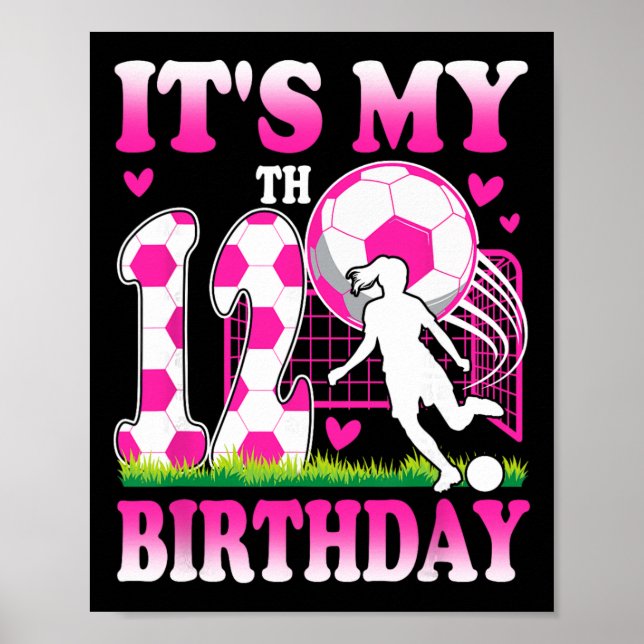 Affiche Fête d'anniversaire de fille de 12 ans thème footb (Devant)