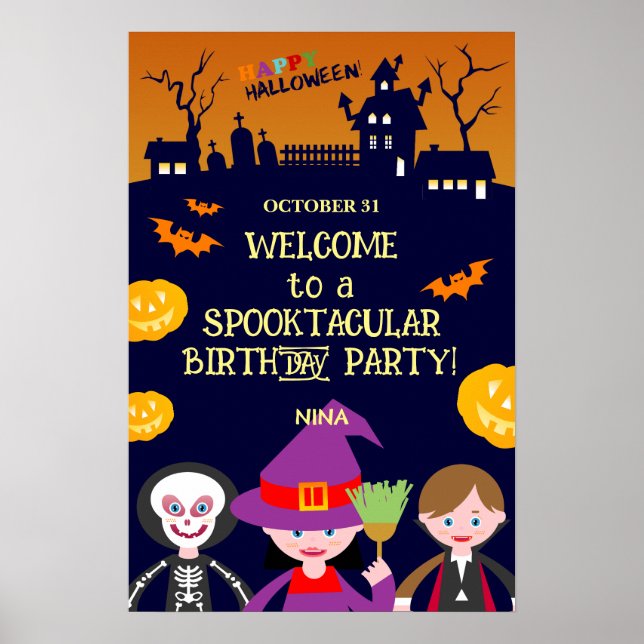 Affiche Fête d'anniversaire de fille en costume d'Hallowee (Devant)