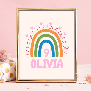Affiche Fête d'anniversaire de fille Mignonne Arc-en-ciel 