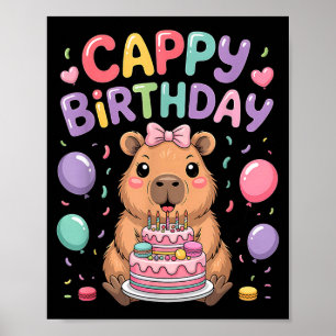 Affiche Fête d'anniversaire de fille mignonne capybara enf