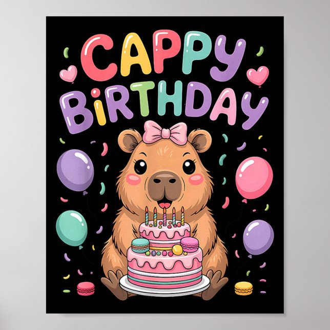 Affiche Fête d'anniversaire de fille mignonne capybara enf (Devant)