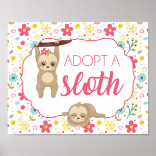 Affiche Fête d'anniversaire de fille paresseux Adoption d'