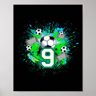 Affiche Fête d'anniversaire de football 9 ans joueur de fo
