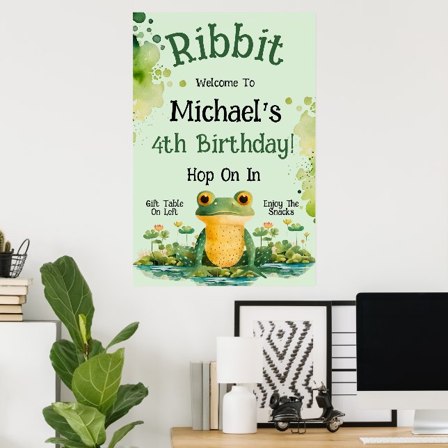Affiche Fête d'anniversaire de grenouille mignonne (Bureau à domicile)