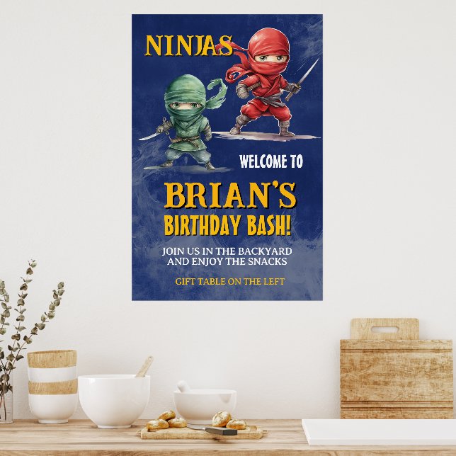 Affiche Fête d'anniversaire de guerrier ninja furtif (Cuisine)