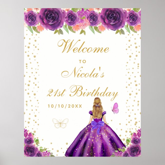 Affiche Fête d'anniversaire de la fille aux cheveux blonds (Devant)