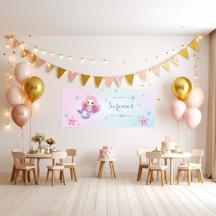 Affiche Fête d'anniversaire de la mignonne fille sirène