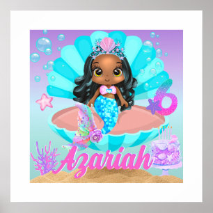Affiche Fête d'anniversaire de la princesse Mermaid noire