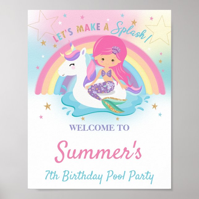 Affiche Fête d'anniversaire de la sirène et de la licorne (Devant)
