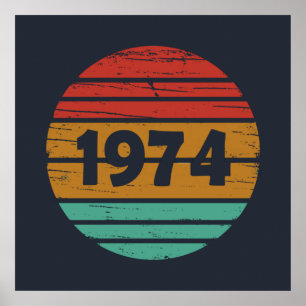 Affiche Fête d'anniversaire de naissance en 1974 vintage