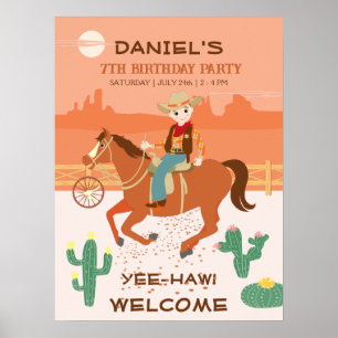 Affiche Fête d'anniversaire de petit cow-boy et cheval sym