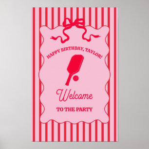 Affiche Fête d'anniversaire de Pickleball rayée rouge et r