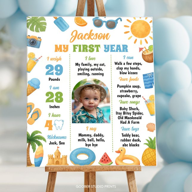Affiche Fête d'anniversaire de plage d'été pour le 1er ann (Créateur téléchargé)