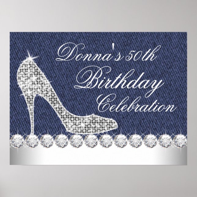 Affiche Fête d'anniversaire Denim et Diamants (Devant)