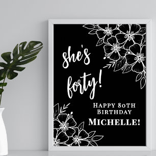 Affiche Fête d'anniversaire des 40 ans Black White Bienven