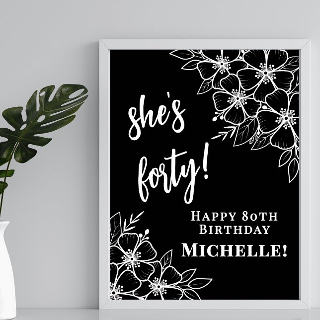 Affiche Fête d'anniversaire des 40 ans Black White Bienven (Black White 40th Birthday Party Wlecome Poster)