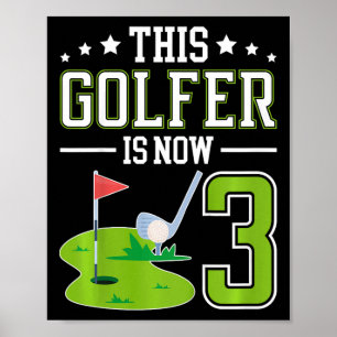 Affiche Fête d'anniversaire des enfants 3 ans golf garçon
