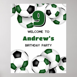 Affiche fête d'anniversaire des filles de soccer noir vert