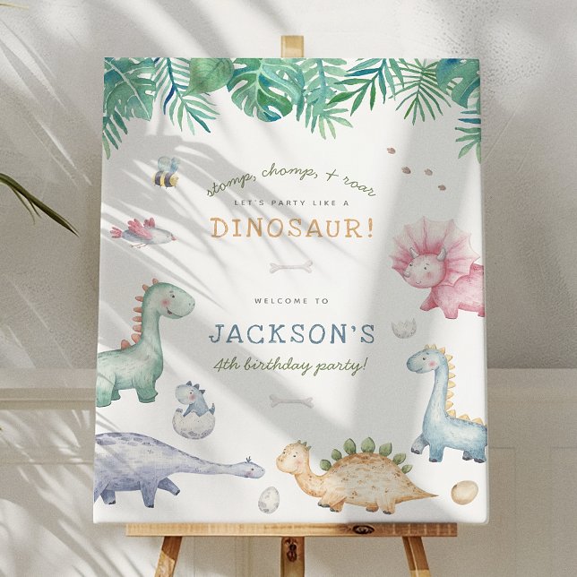 Affiche Fête d'anniversaire des garçons dinosaures Stomp,  (Créateur téléchargé)