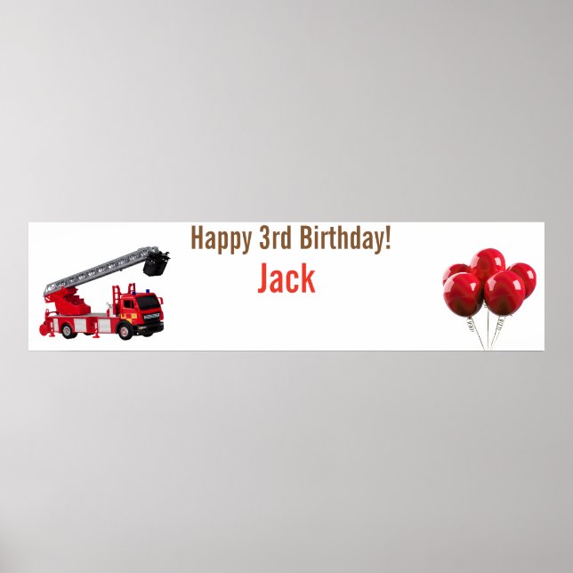Affiche Fête d'anniversaire du Camion d'incendie rouge (Devant)