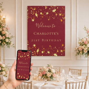 Affiche Fête d'anniversaire étoiles rouges et dorées de bi