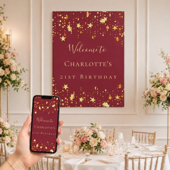 Affiche Fête d'anniversaire étoiles rouges et dorées de bi (Créateur téléchargé)
